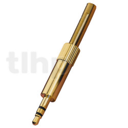 Fiche mini-Jack 3.5 mm stéréo mâle en métal plaqué-or, blindage et protection de flexion du câble, pour câble diamètre 3.6 mm