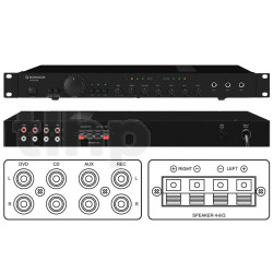 Amplificateur mixeur stéréo universel 1U pour rack 19 pouce, 2 x 50w/4ohm, avec fonction Karaoké, partenaire vocal et sortie enregistrement, 432x275x45 mm
