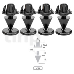 Lot de 4 petites pointes de découplage Monacor SPS-10/SC, plaqué chromium noir