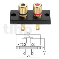 Bornier enceinte Monacor ST-925GM, 2 pôles, 55 mm, plaqué or