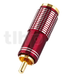Fiche RCA mâle haut de gamme, corps rouge, contacts plaqué-or, pour câble diamètre 7.2 mm