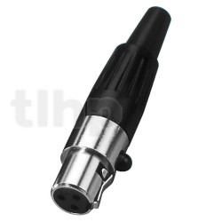 Fiche mini XLR femelle en métal, 3 pôles, contacts plaqués or et protection de flexion du câble, pour câble diamètre 3.5 mm, compatible MC-102/SW