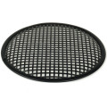 Grille TLHP pour haut-parleur 12 pouce, diamètre extérieur 310 mm, acier épais finition noire, trous carrés 8x8 mm, collerette périphérique caoutchouc