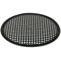 Grille TLHP pour haut-parleur 12 pouce, diamètre extérieur 310 mm, acier épais finition noire, trous carrés 8x8 mm, collerette périphérique caoutchouc