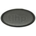 Grille TLHP pour haut-parleur 12 pouce, diamètre extérieur 310 mm, acier épais finition noire, trous ronds diamètre 4 mm, collerette périphérique caoutchouc