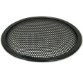 Grille TLHP pour haut-parleur 8 pouce, diamètre extérieur 206 mm, acier épais finition noire, trous ronds diamètre 4 mm, collerette périphérique caoutchouc