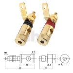 Paire de bornes haut-parleur plaqué or, à visser ou fiche banane, 11  x 36 mm, Monacor BP-260G