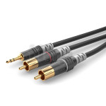 Câble audio Y, 0.9m, mini Jack 3.5 mm stéréo vers double RCA mâle, Sommercable HBA-3SC2, noir, avec connecteurs Hicon contacts plaqués or