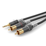 Câble audio Y, 1.5m, mini Jack 3.5 mm stéréo vers double RCA mâle, Sommercable HBA-3SC2, noir, avec connecteurs Hicon contacts plaqués or