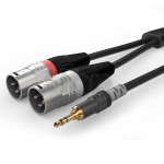 Câble instrument Y noir 1.5m double XLR mâle 3 points vers mini-Jack 3.5 mm stéréo, Sommercable HBA-3SM2, avec connecteurs Hicon à contacts plaqués or