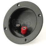 Grand bornier rond 2 pôles à encastrer pour enceinte haute fidélité, contacts laiton, pour fiche banane ou serrage sur conducteur, façade diamètre 105 mm