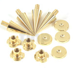 Lot de 4 pointes de découplage avec écrou et insert, moyen diamètre, acier aspect plaqué or, longueur totale 43 mm, réglage entre de 34 et 40 mm