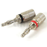 Paire de fiche banane, une rouge, une noire, longueur totale 38.7 mm, laiton finition nickel