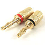 Paire de fiche banane, une rouge, une noire, longueur totale 38.7 mm, laiton plaqué or