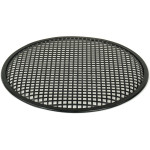 Grille TLHP pour haut-parleur 15 pouce, diamètre extérieur 387 mm, acier épais finition noire, trous carrés 8x8 mm, collerette périphérique caoutchouc