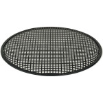 Grille TLHP pour haut-parleur 18 pouce, diamètre extérieur 466 mm, acier épais finition noire, trous carrés 8x8 mm, collerette périphérique caoutchouc