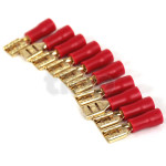 Lot de 10 cosses Fast-on 4.8 mm femelle plaqué or, isolant rouge, pour conducteur de 0.5 à 1.5 mm²