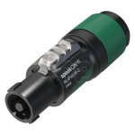 Fiche Neutrik Speakon NL4FXX-W-S, 4 points, femelle, contacts cuivre, manchon vert, pour câble diamètre 6 à 12 mm