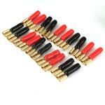 Lot de vingt cosses plate femelle 6.3 mm acier plaqué-or isolées et repérées (10 rouge, 10 noir), à souder ou à sertir, pour conducteur jusqu'à 4 mm² (diamètre 2.5 mm)