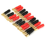 Lot de vingt cosses plate femelle 4.8 mm acier plaqué-or isolées et repérées (10 rouge, 10 noir), à souder ou à sertir, pour conducteur jusqu'à 4 mm² (diamètre 2.8 mm)