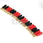 Lot de vingt cosses plate femelle 2.8 mm acier plaqué-or isolées et repérées (10 rouge, 10 noir), à souder ou à sertir, pour conducteur jusqu'à 2.5 mm² (diamètre 2 mm)