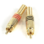 Paire de fiche RCA mâle plaqué or, repère bague couleur (rouge et noir), pour câble diamètre max 7 mm