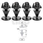 Lot de 4 petites pointes de découplage Monacor SPS-10/SC, plaqué chromium noir