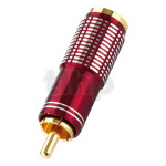 Fiche RCA mâle haut de gamme, corps rouge, contacts plaqué-or, pour câble diamètre 7.2 mm