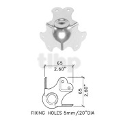 Grand coin boule 65mm, zinc, 3 pattes, avec estampage femelle (pour montage avec CB-653-3Z), passage 35 mm