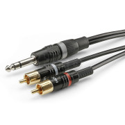 Câble instrument 1.5m double RCA mâle vers Jack 6.35 mm stéréo, Sommercable HBP-6SC2, avec connecteurs à contacts plaqués or