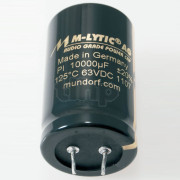 Condensateur Mundorf MLGO63 2200µF ±20%, 63VDC, Ø25xH30mm, raccordements 1.2mm empattement 10mm