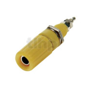Douille jaune 44 mm pour fiche babane 4 mm, ou câble max 7.7 mm, pour montage sur panneau max 7 mm