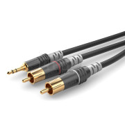 Câble audio Y, 0.9m, mini Jack 3.5 mm stéréo vers double RCA mâle, Sommercable HBA-3SC2, noir, avec connecteurs Hicon contacts plaqués or