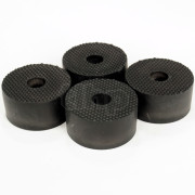 Lot de 4 pieds caoutchouc noir pour enceinte, diamètre 38.65 mm, épaisseur 20 mm, avec insert acier pour maintien mécanique
