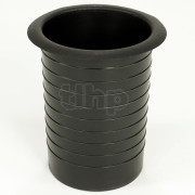 Event plastique noir à encastrer, diamètre intérieur 76 mm, longueur totale 114 mm, pour charge acoustique bass-reflex