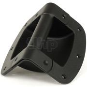 Poignée d'angle noir pour enceinte, deux parties, support ABS, tube de préhension en acier, dimensions 232 x 174.5 mm, profondeur 70.1 mm, fixation sur 10 points par vis diamètre 5 mm à tête fraisée