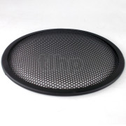 Grille haut-parleur ronde, acier noir, trous ronds, diamètre extérieur 261 mm (+/-2mm), pour haut-parleur 10 pouce