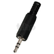 Fiche mini-Jack 3.5 mm stéréo mâle en plastique, blindage et protection de flexion du câble, pour câble diamètre 5 mm