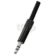 Fiche mini-Jack 3.5 mm stéréo mâle en métal anodisé noir, blindage et protection de flexion du câble, pour câble diamètre 3.6 mm