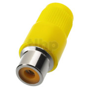 Fiche RCA femelle en plastique, chromé, corps jaune, pour câble diamètre 5 mm