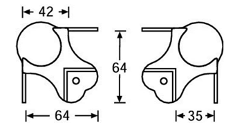 drawing & mounting du coin boule AB Sound Grand coin boule 64x64 mm, zinc, 3 pattes, passage 35 mm