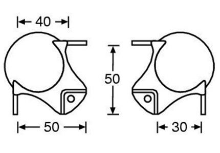 drawing & mounting du coin boule AB Sound Coin boule 50mm, zinc, 3 pattes, passage 30 mm
