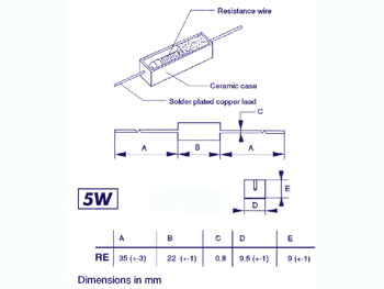 Image Dimensions & Montage résistance AB Sound Résistance cémentée 6.8 ohm ± 5%, 5w