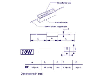 Image Dimensions & Montage résistance AB Sound Résistance cémentée 4.7 ohm ± 5%, 10w