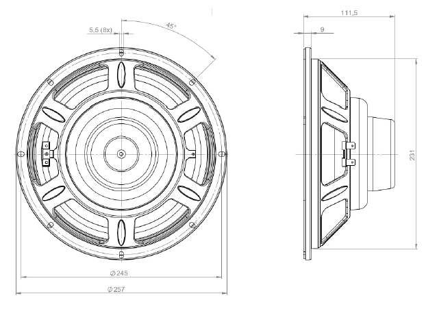 Image Dimensions & Montage haut parleur à cône B&C Speakers Haut-parleur B&C Speakers 10CLA64, 8 ohm, 10 pouce