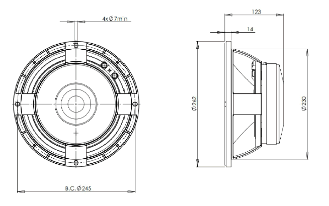 Image Dimensions & Montage haut parleur à cône B&C Speakers Haut-parleur B&C Speakers 10PS26, 4 ohm, 10 pouce