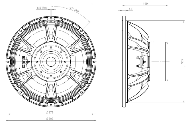 Image Dimensions & Montage haut parleur à cône B&C Speakers Haut-parleur B&C Speakers 15DS115, 4 ohm, 15 pouce
