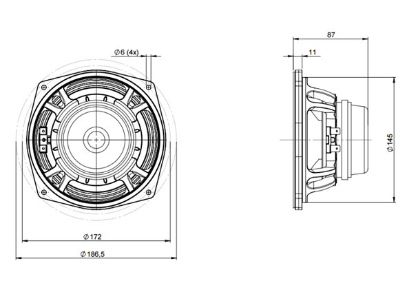 Image Dimensions & Montage haut parleur à cône B&C Speakers Haut-parleur B&C Speakers 6MBX44, 8 ohm, 6.5 pouce