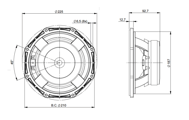 Image Dimensions & Montage haut parleur à cône B&C Speakers Haut-parleur B&C Speakers 8FG51, 8 ohm, 8 pouce