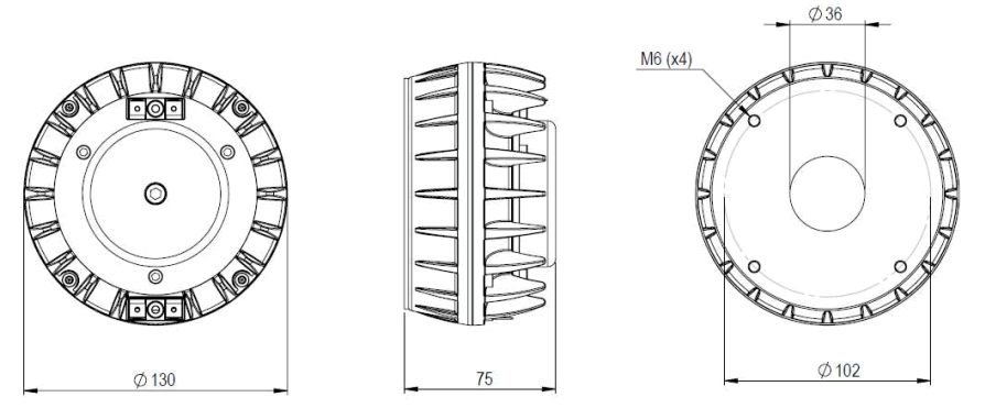 drawing & mounting du moteur de compression coaxial B&C Speakers Moteur d'aigu coaxial B&C DCX354, 16+16 ohm, sortie 1.4 pouce